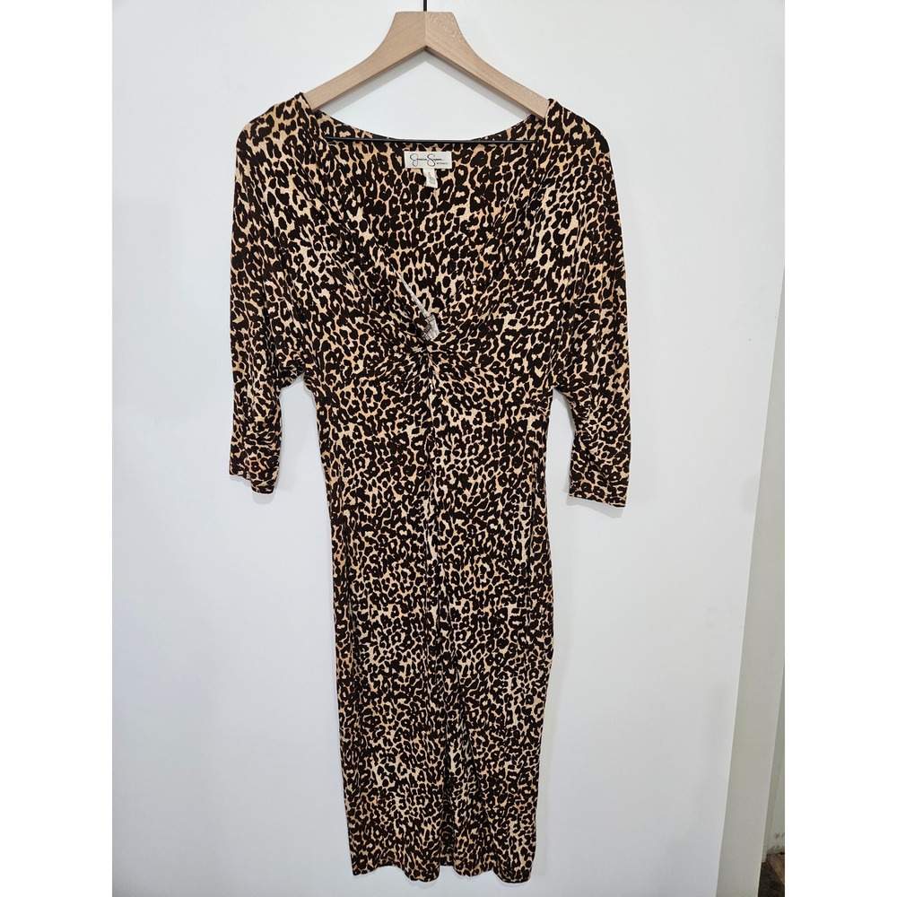 Jessica Simpson Maternity Leopard Print Knot Front V-Neck Midi Dress Brow Size M